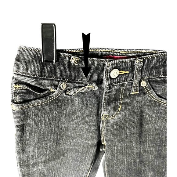 Old Navy Girls Black Boot Cut Denim Jeans Size 6 Adjustable Waist Distressed - Picture 6 of 12